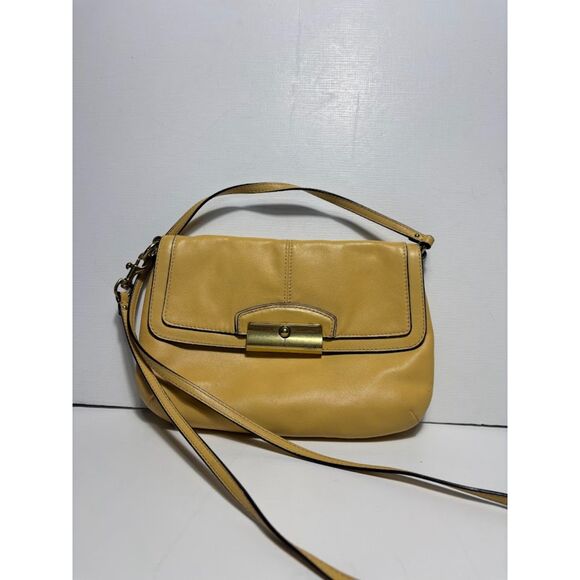 Coach Kristin Purse Leather Crossbody Handbag Bag Yellow y2k Baguette Flap Close - Picture 2 of 7